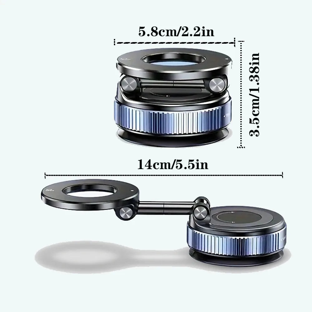 Upgraded Foldable Magnetic Car Phone Holder – N52 Magnet, 360° Rotatable, Dashboard Suction Cup, ABS, with Wrench & Mount Pad