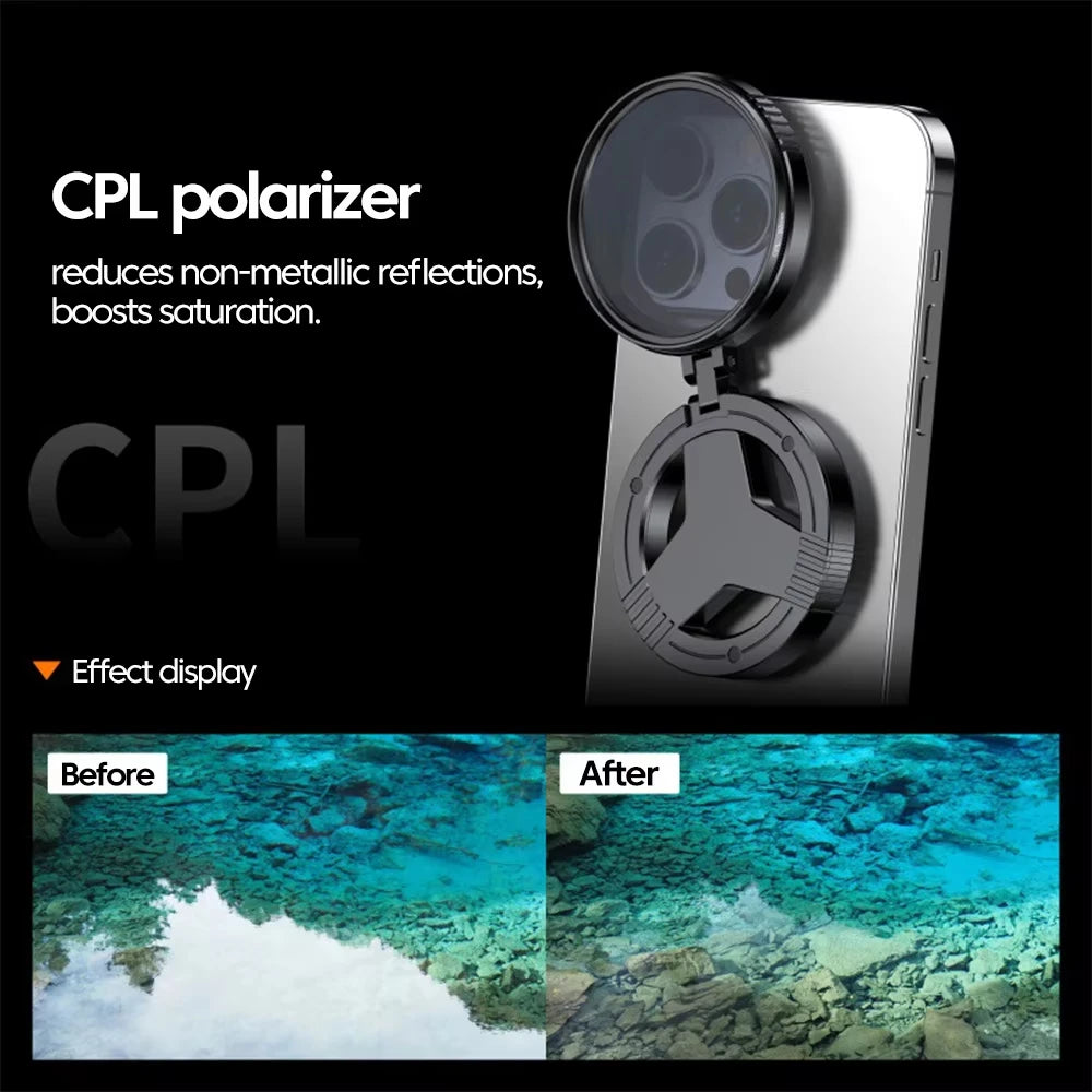 52mm CPL Polarizer Filter Magnetic Holder For iPhone 16 15 14 Pro Max Plus Andriod Smartphone for Vlogging Filter Stand bracket